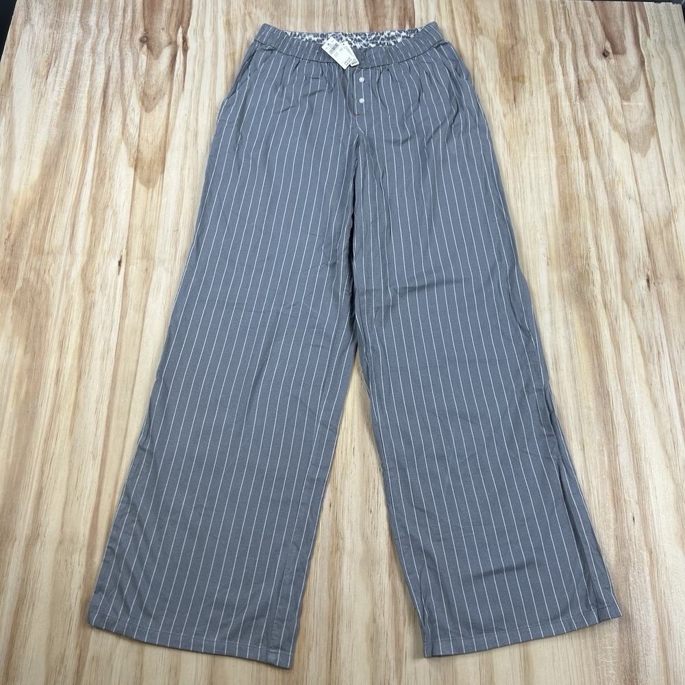 Aerie NEW Women's Pajama Pants Gray Stripe XS Drawstring Cotton Blend Sleepwear